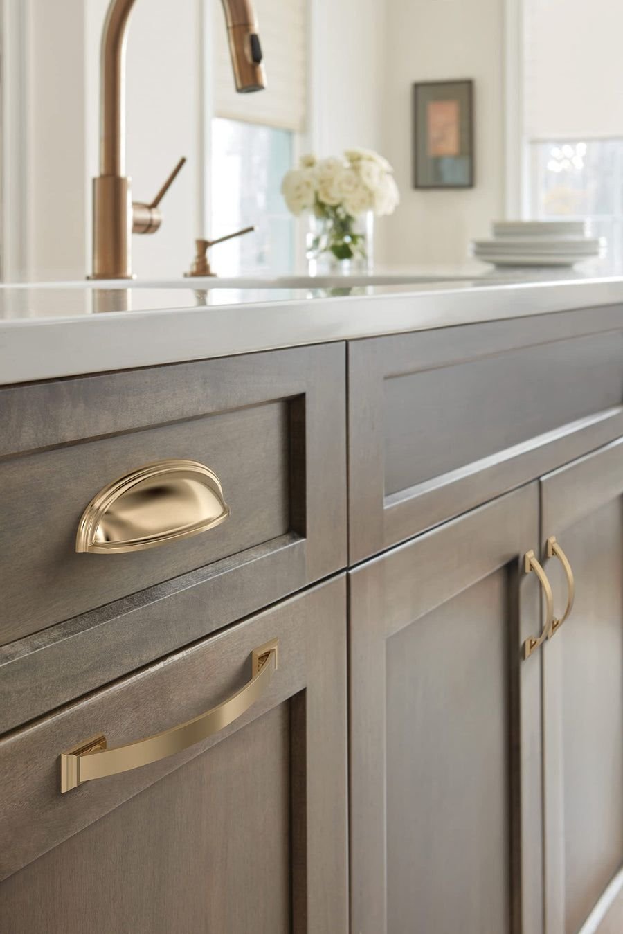 Bathroom idea with the Amerock Cabinet Pull Champagne Bronze 3-3/4 in (96 mm) Center-to-Cente, Amerock