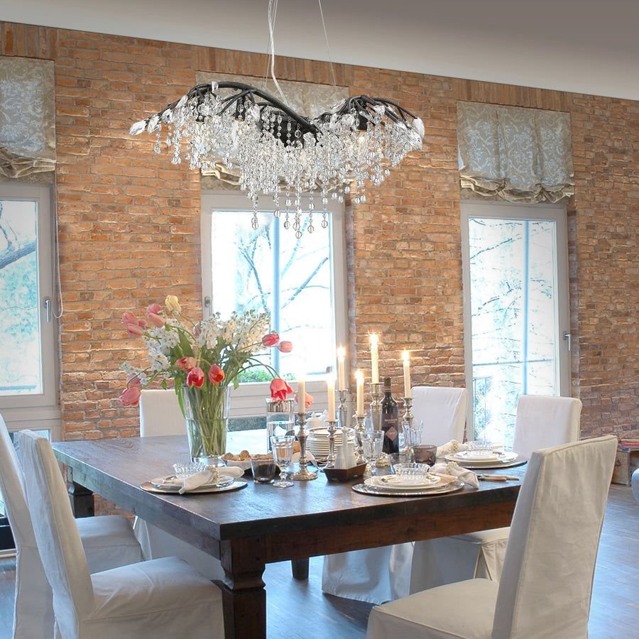 Living room idea with the Autumn Twilight 6 Light Chandelier in Black Iron, Golden Lighting