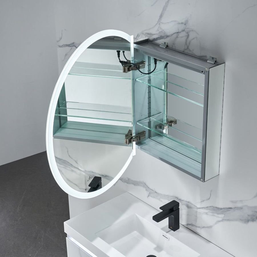Bathroom idea with the Blossom Regulus 32" x 6" Round LED Medicine Cabinet MCL9 R32 Left, Blossom
