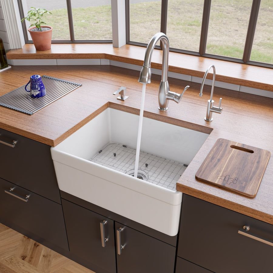 Kitchen idea with the ALFI brand AB506-W White 26" Decorative Lip Apron Single Bowl Fireclay, ALFI