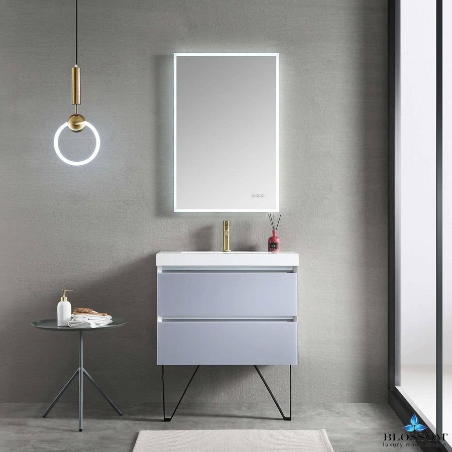 Bathroom idea with the Blossom Jena 30" 2-Drawer Light Gray Wall-Mounted Vanity Set With Acry, Blossom