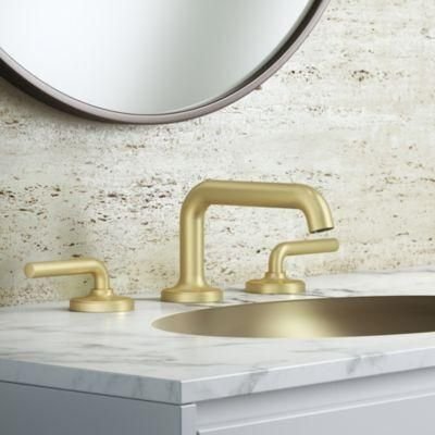 Bathroom idea with the Pfister Brushed Gold 2-handle 8" Widespread Bathroom Faucet LG49-TNTBG, Pfister