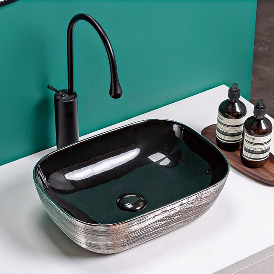 Bathroom idea with the Ruvati 20 x 16 inch Bathroom Vessel Sink Silver Decorative Art Above V, Ruvati