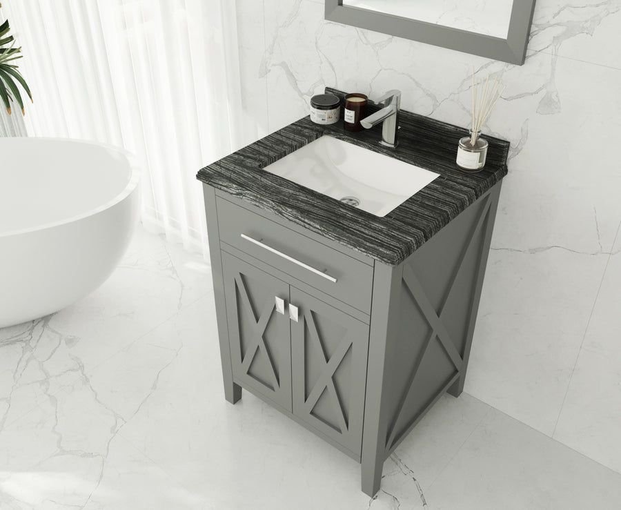 Bathroom idea with the Wimbledon 24" Grey Bathroom Vanity with Black Wood Marble Countertop L, Laviva
