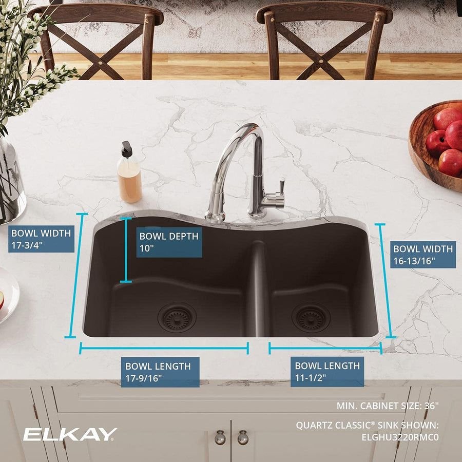 Kitchen idea with the Elkay Quartz Classic ELGHU3220RMC0 Mocha 60/40 Double Bowl Undermount, ELKAY