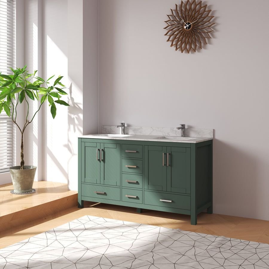 Bathroom idea with the New England Home Goods 60" Green Wood Double Sink Bathroom Vanity with, New England Home Goods