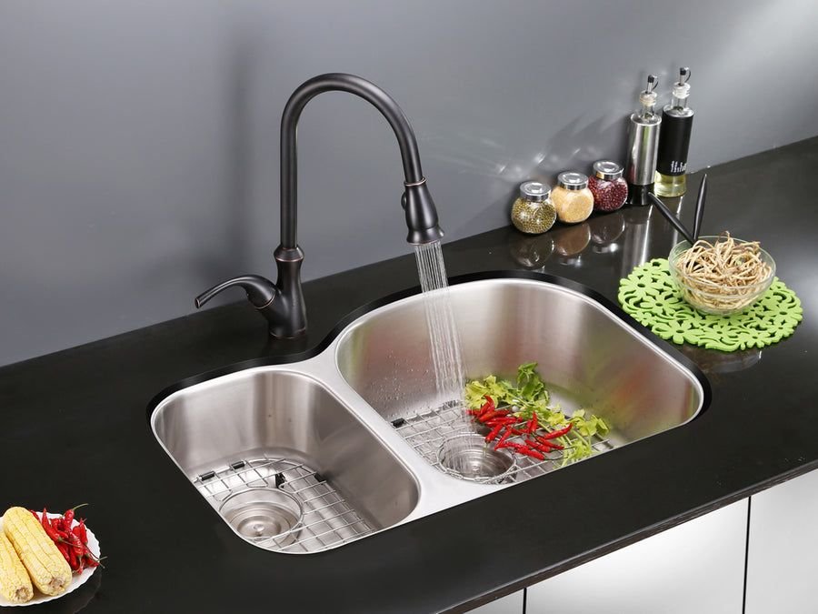 Kitchen idea with the Ruvati 34-inch Undermount 40/60 Double Bowl 16 Gauge Stainless Steel K, Ruvati