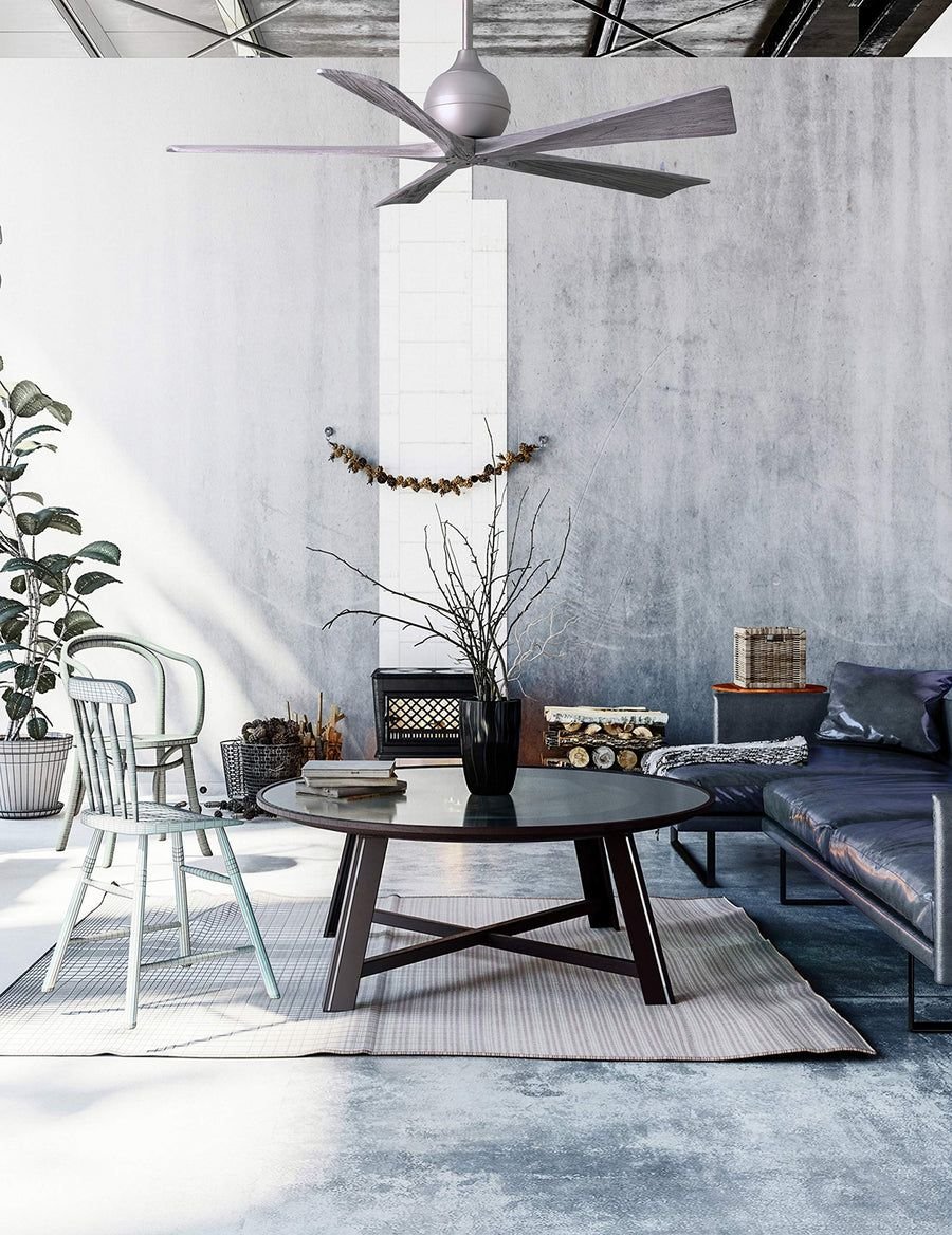 Living room idea with the Matthews Fan IR5-BK-MWH-60 Irene-5 five-blade paddle fan in Matte Blac, Matthews Fan