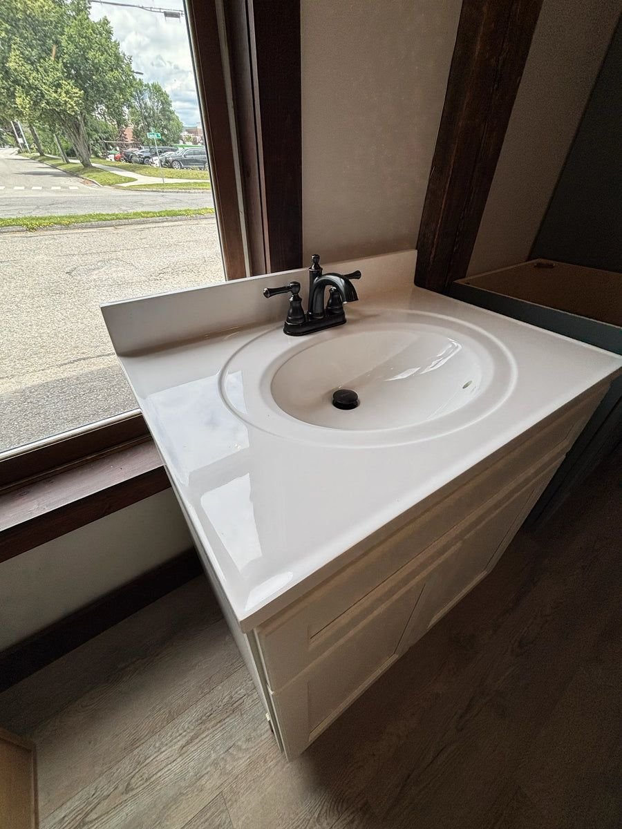 Bathroom idea with the J&K Dove 30" Shaker Bathroom Vanity with White Cultured Marble Top & O, PoshHaus