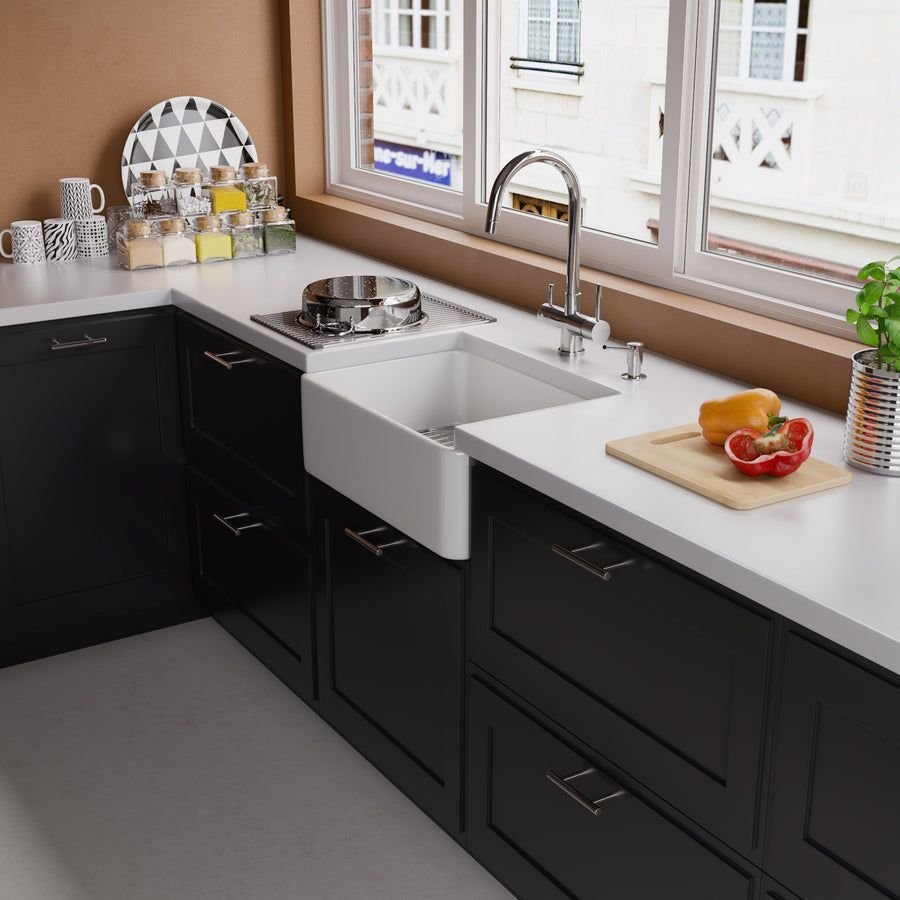 Kitchen idea with the ALFI brand AB503-W White 23" Smooth Apron Fireclay Single Bowl Farmhou, ALFI