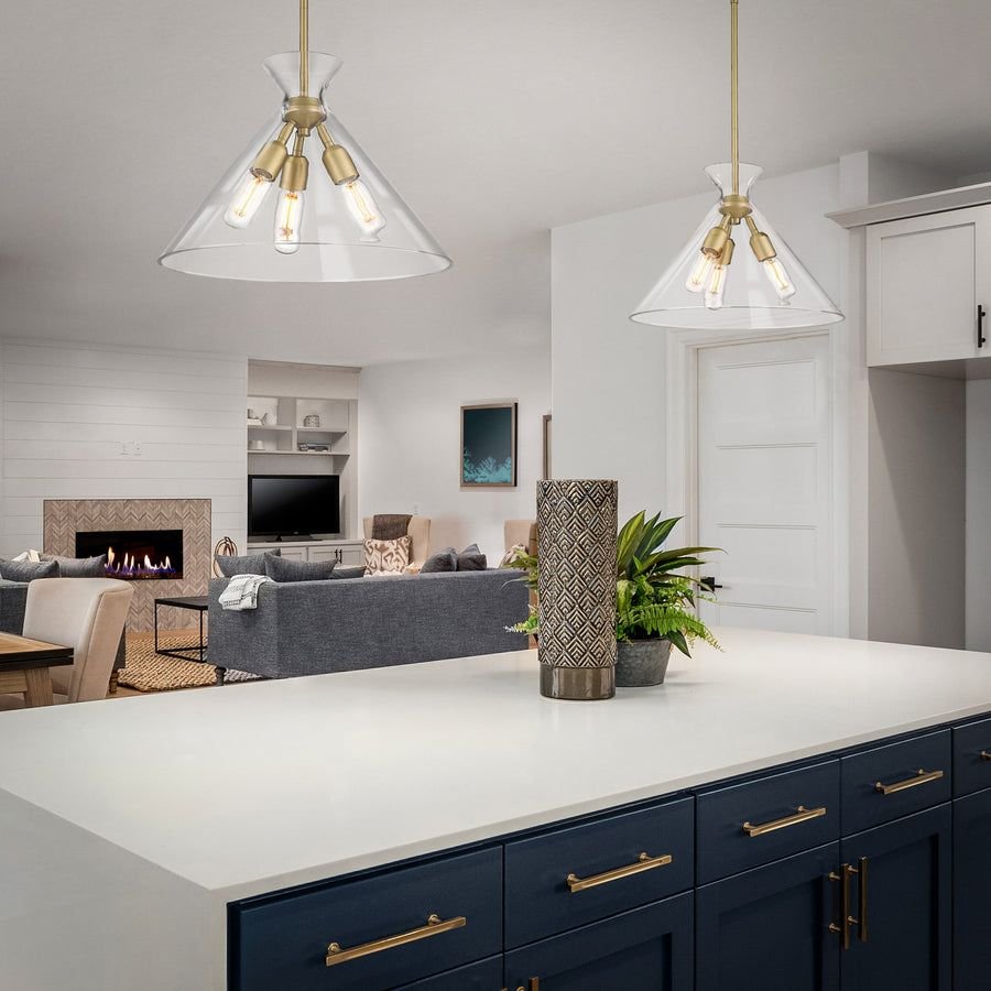 Kitchen idea with the Malta 3 Light Pendant in Brushed Champagne Bronze with Clear Glass Sha, Golden Lighting