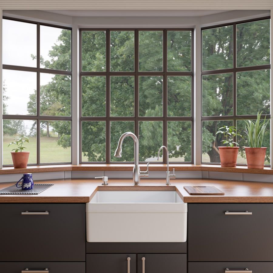 Kitchen idea with the ALFI brand AB506-W White 26" Decorative Lip Apron Single Bowl Fireclay, ALFI