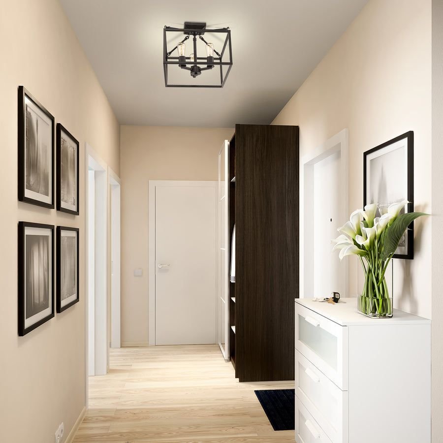 Living room idea with the Wesson 3-Light Semi-Flush Mount in Black, Golden Lighting