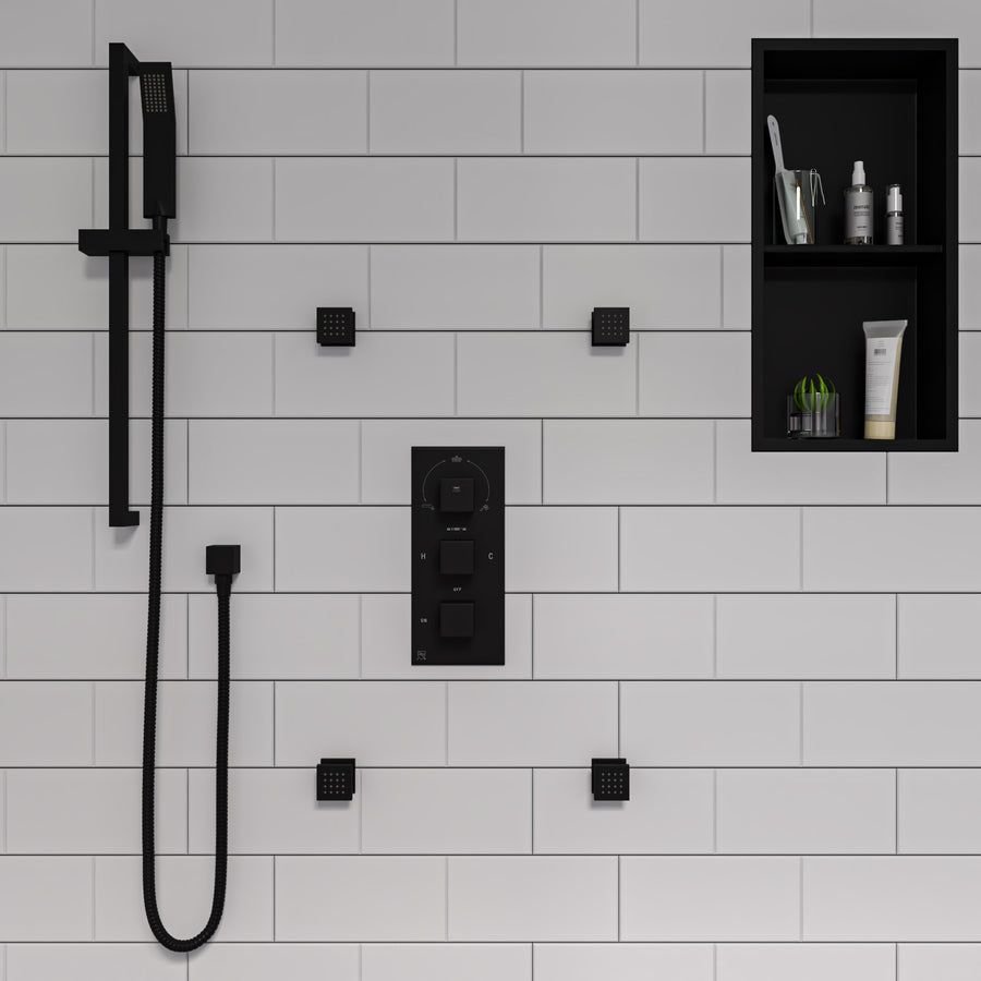 Bathroom idea with the Black Matte 3-Way Thermostatic Valve Shower Mixer Square Knobs, ALFI