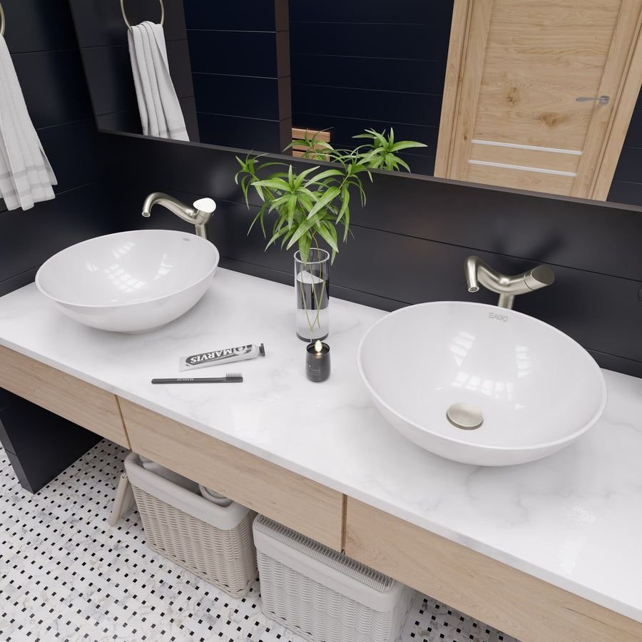 Bathroom idea with the EAGO BA351 18" ROUND CERAMIC ABOVE MOUNT BATHROOM BASIN VESSEL SINK, EAGO