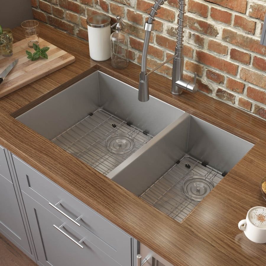 Kitchen idea with the Ruvati 29-inch Undermount 60/40 Double Bowl Zero Radius 16 Gauge Stain, Ruvati
