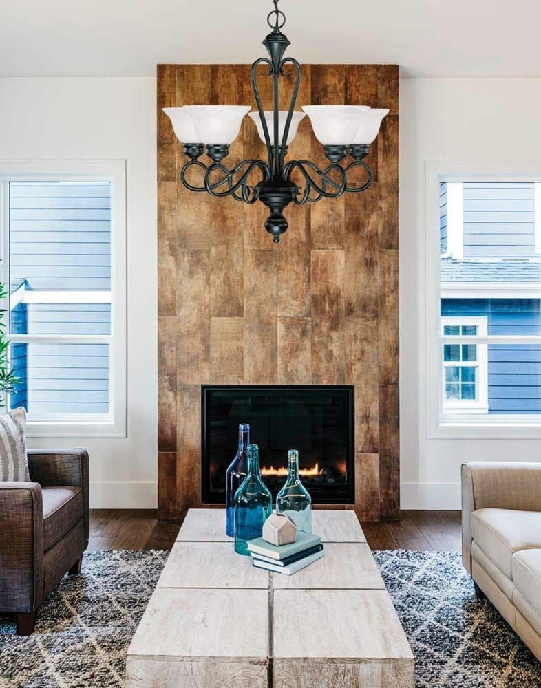 Living room idea with the Millennium Lighting 675-BK Devonshire 5 Light Single Tier Chandelier, Millennium Lighting
