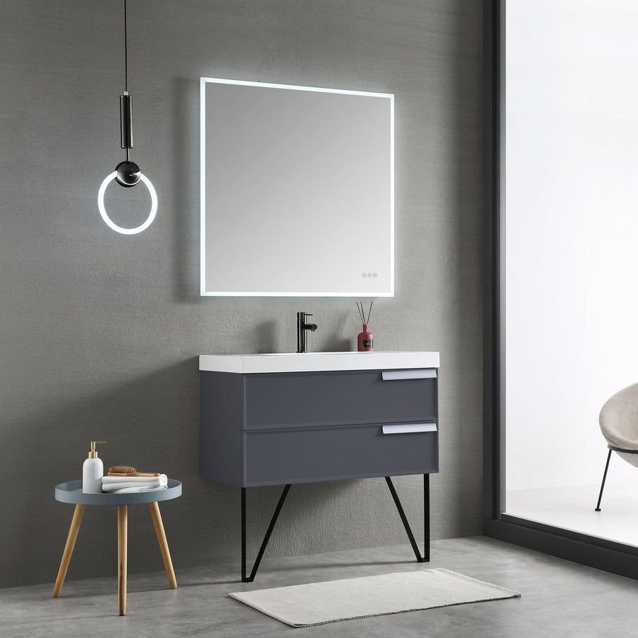 Bathroom idea with the Blossom Sofia 36" 2-Drawer Matte Gray Wall-Mounted Vanity Set With Acr, Blossom