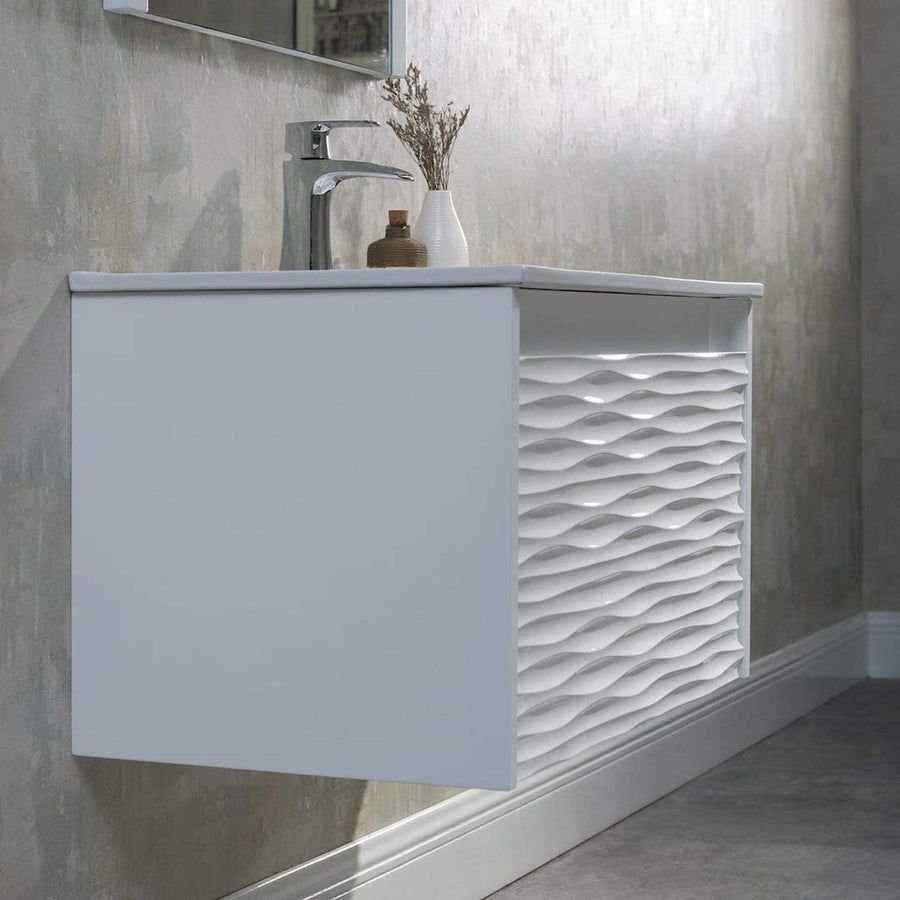 Bathroom idea with the Blossom Paris 30" 1-Drawer White Wall-Mounted Vanity Set With Ceramic, Blossom
