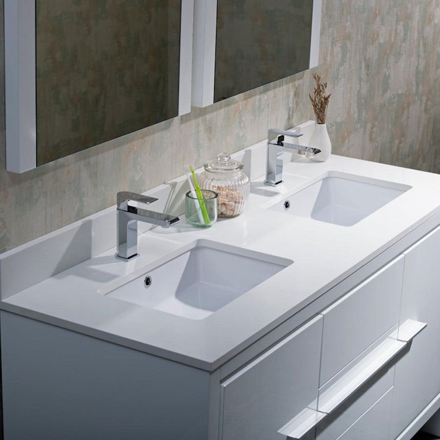 Bathroom idea with the Blossom Milan 60" 2-Door 3-Drawer White 2-Door 3-Drawer Freestanding V, Blossom
