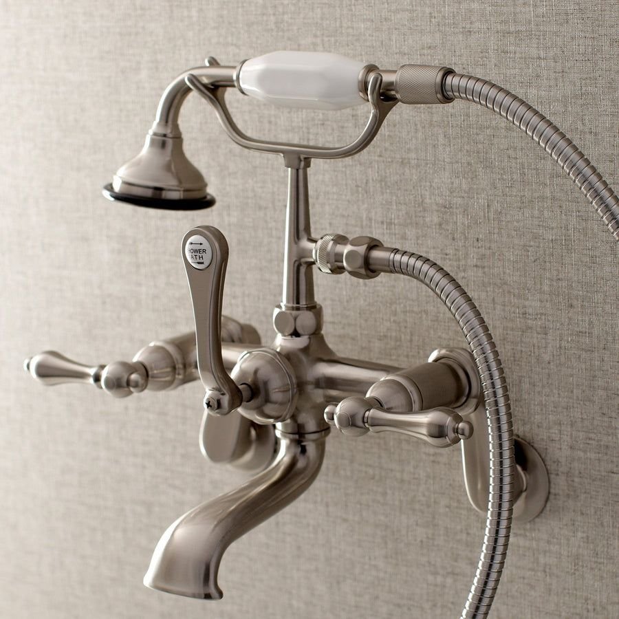 Bathroom idea with the Aqua Vintage AE51T8 Three-Handle 2-Hole Tub Wall Mount Clawfoot Tub Fa, Kingston Brass