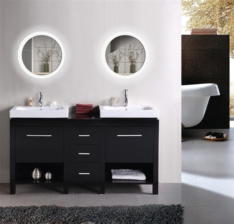 Bathroom idea with the Krugg Sol22 LED Bath Round Mirror 22" Diameter Lighted Vanity Mirror D, Krugg