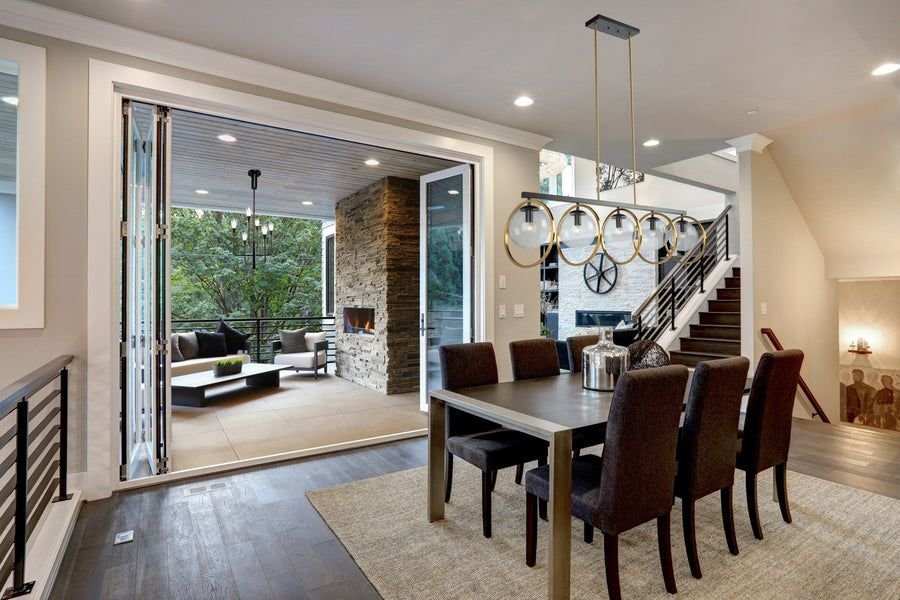 Living room idea with the Lugano Linear Pendant, Artcraft
