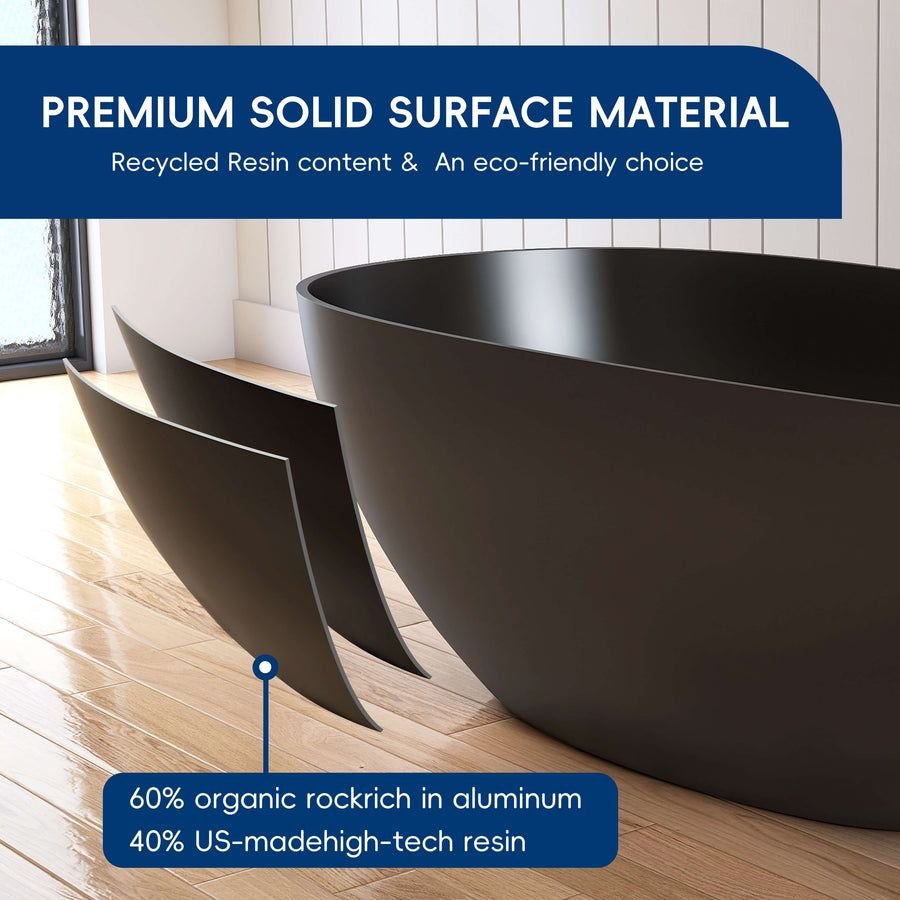 Bathroom idea with the New England Home Goods Denali 67" Freestanding Tub in Black, New England Home Goods