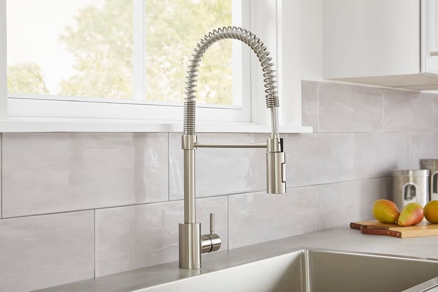 Kitchen idea with the The Foodie® Pre-Rinse Single Handle Spring Kitchen Faucet, 1.75 gpm, Gerber