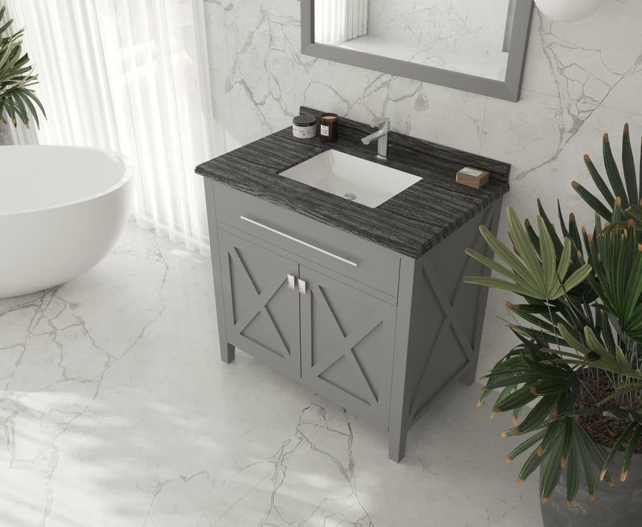 Bathroom idea with the Wimbledon 36" Grey Bathroom Vanity with Black Wood Marble Countertop L, Laviva