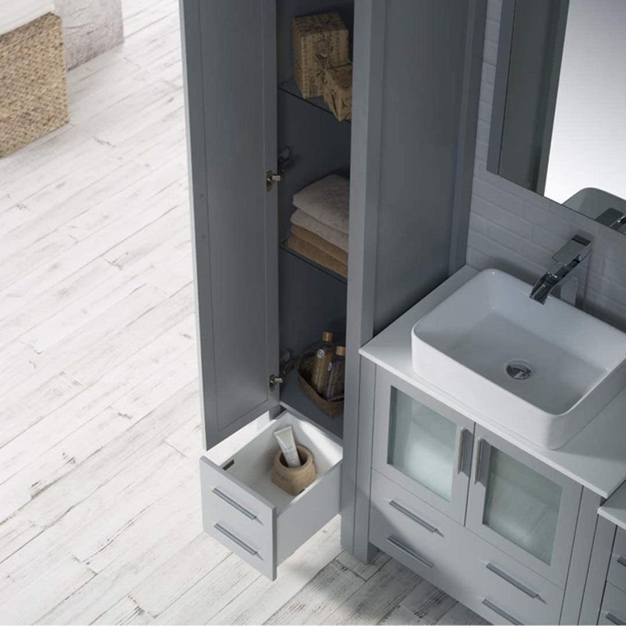 Bathroom idea with the Blossom Sydney 102" Metal Gray Freestanding Vanity With Ceramic Double, Blossom