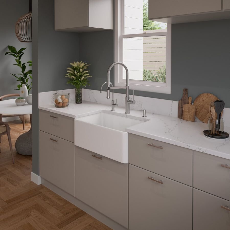 Kitchen idea with the ALFI brand ABF3018 30" White Thin Wall Single Bowl Smooth Apron Firecl, ALFI