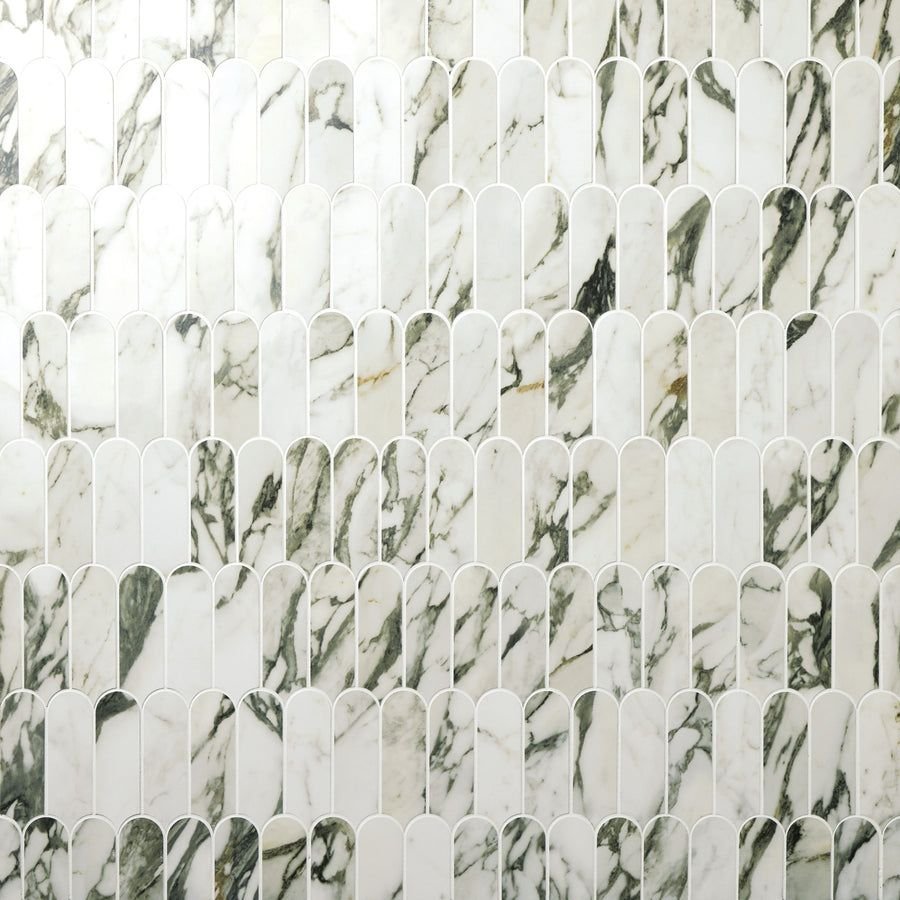 Tile idea with the Marazzi Editorial Vireo Balmain Fish Scale 2x5 Polished Mosaic Tile, Marazzi