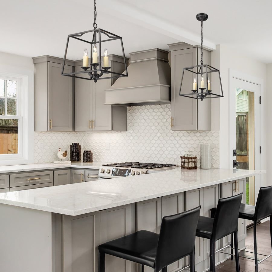 Kitchen idea with the Athena NB 3 Light Pendant in Natural Black, Golden Lighting
