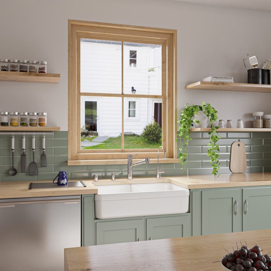 Kitchen idea with the ALFI brand AB512-W White 32" Double Bowl Lip Apron Fireclay Farmhouse, ALFI