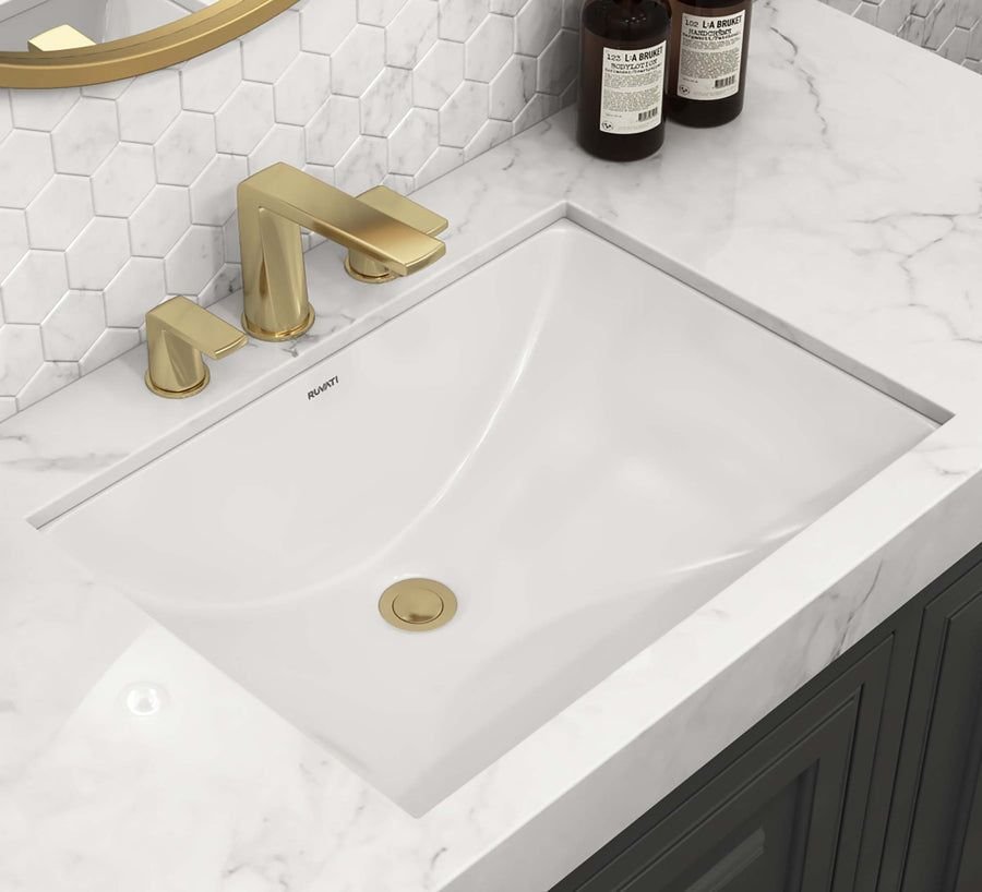 Bathroom idea with the Ruvati 17 x 12 inch Undermount Bathroom Vanity Sink White Rectangular, Ruvati