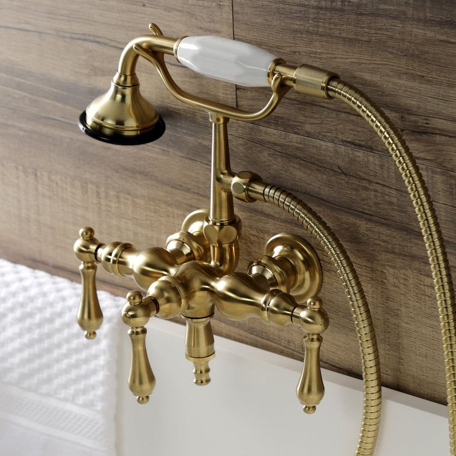 Bathroom idea with the Aqua Vintage AE19T7 Three-Handle 2-Hole Tub Wall Mount Clawfoot Tub Fa, Kingston Brass