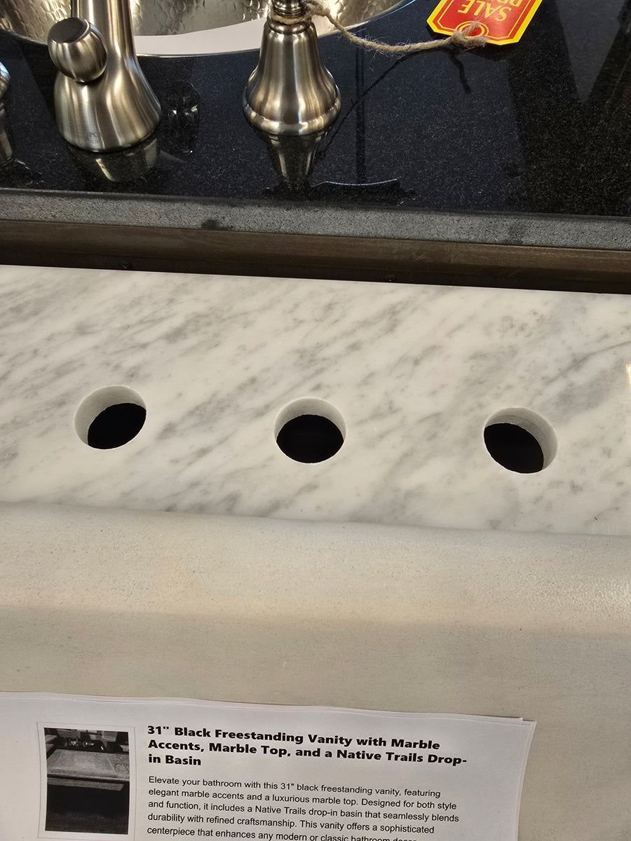 Bathroom idea with the 31" Black Freestanding Vanity with Marble Accents, Marble Top, and a N, Showroom