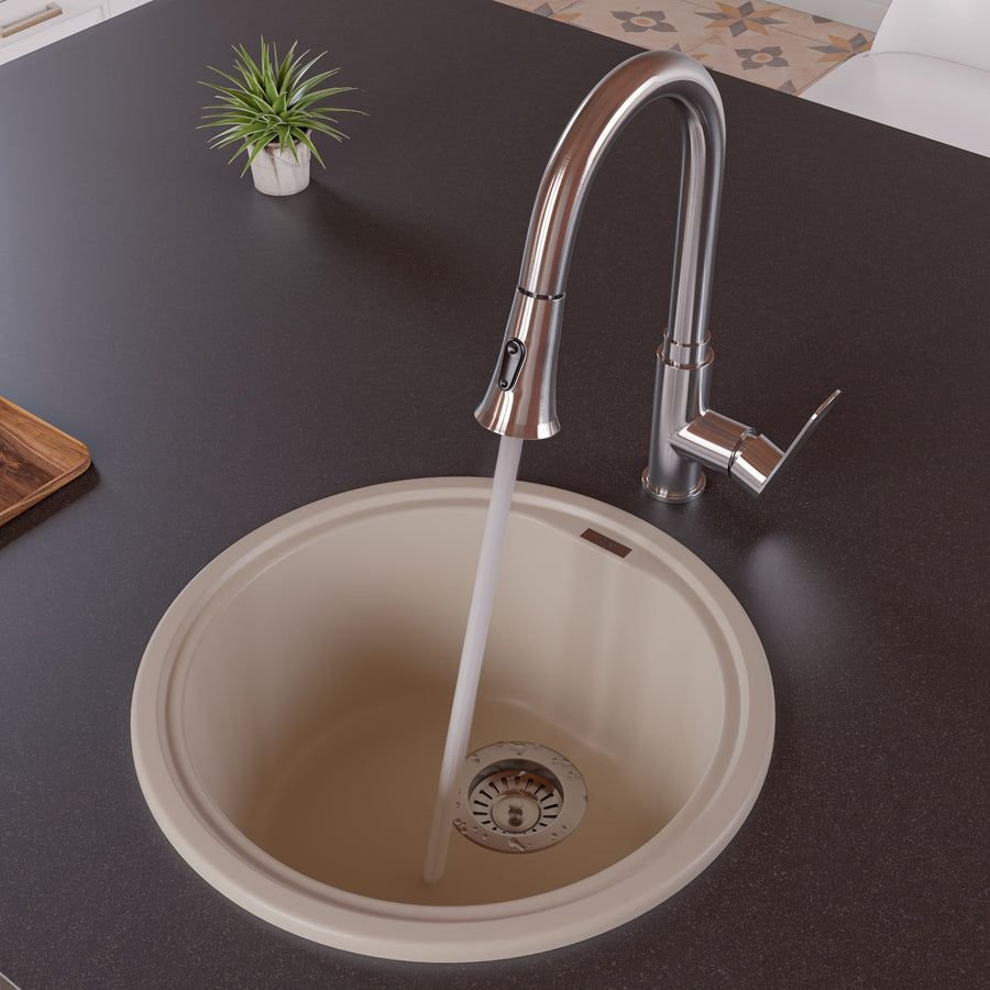 Kitchen idea with the ALFI brand AB1717DI-B Biscuit 17" Drop-In Round Granite Composite Kitc, ALFI