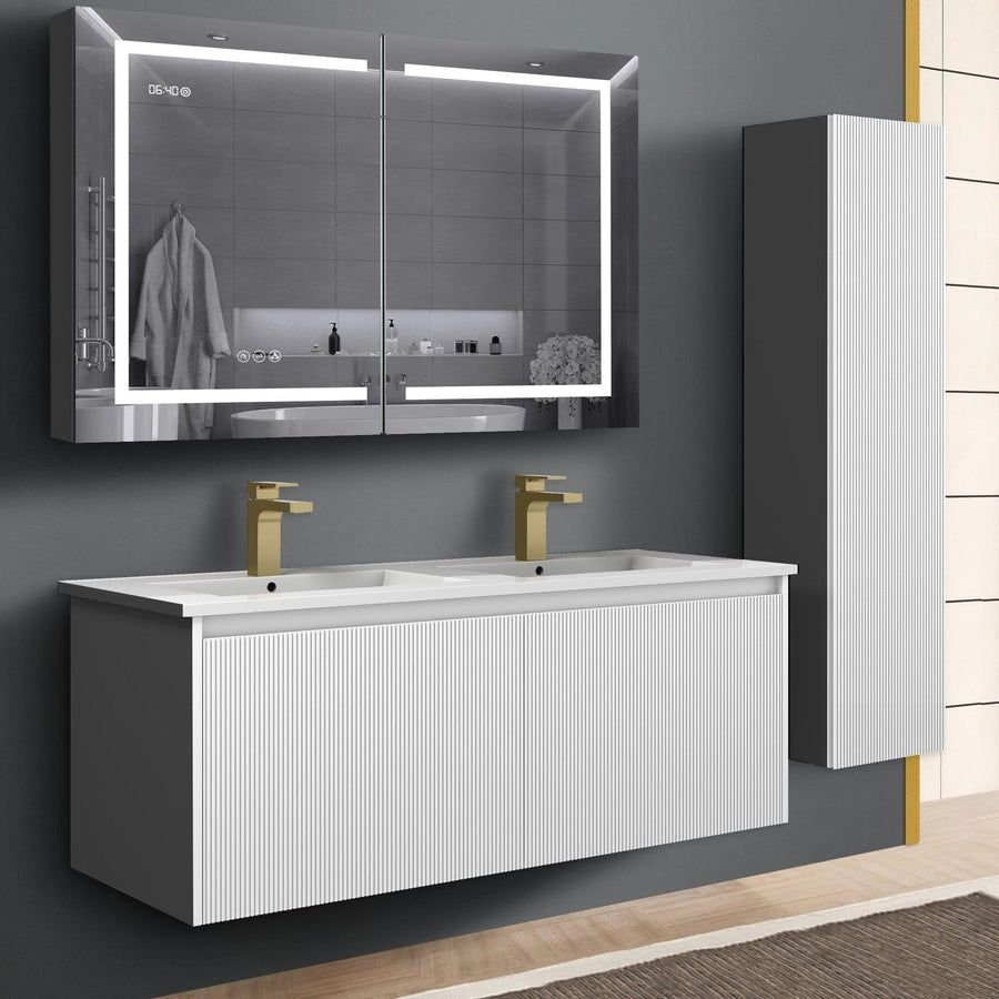 Bathroom idea with the Blossom Positano 48" 1-Drawer Matte White Wall-Mounted Double Vanity B, Blossom