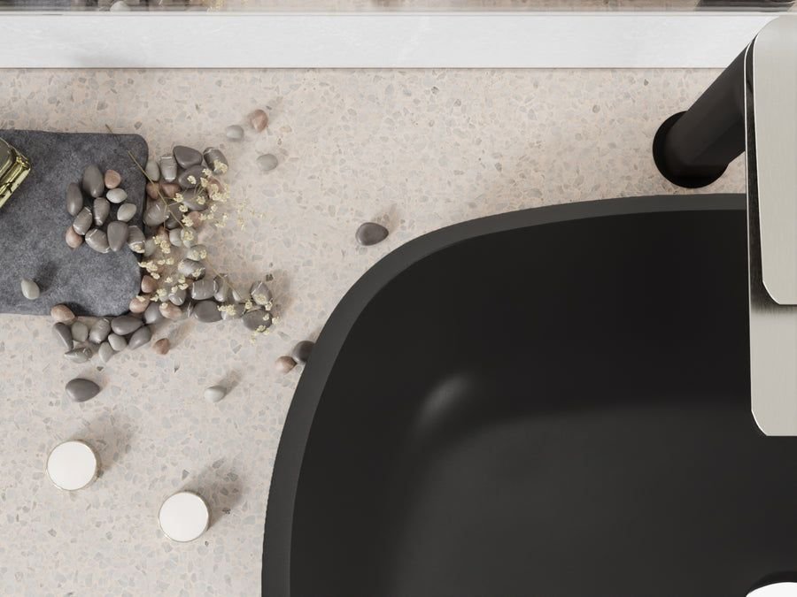 Bathroom idea with the ANZZI LS-AZ913MB Ariadne Rectangle Glass Vessel Bathroom Sink with Mat, ANZZI