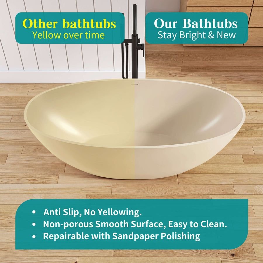 Bathroom idea with the New England Home Goods Tulum 65" Freestanding Tub in Milk Coffee, New England Home Goods