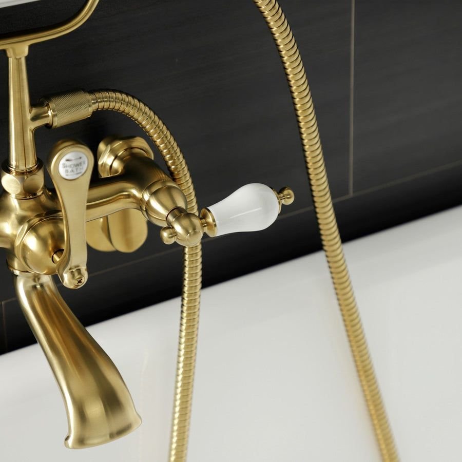 Bathroom idea with the Aqua Vintage AE55T7 Three-Handle 2-Hole Tub Wall Mount Clawfoot Tub Fa, Kingston Brass
