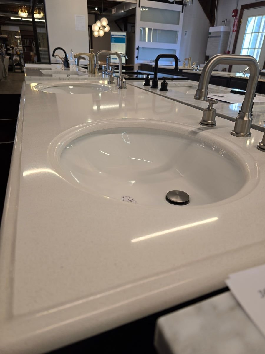 Bathroom idea with the 60" Double Sink, Free Standing Vanity Cabinet Set with Quartz Top, Showroom