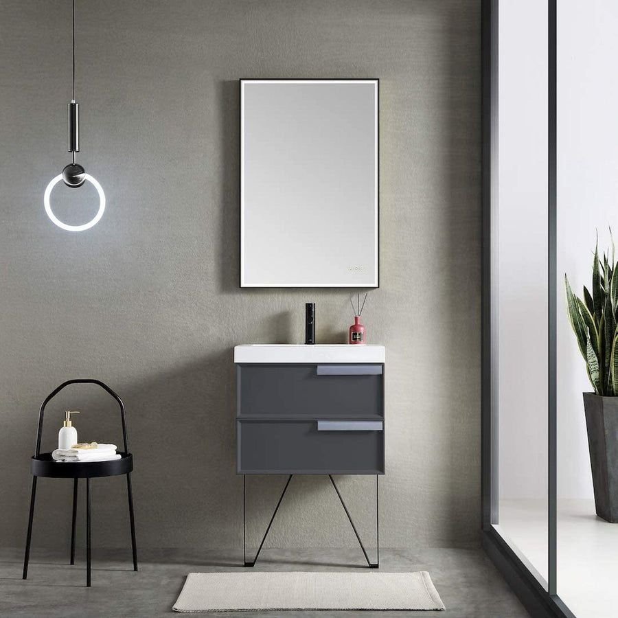 Bathroom idea with the Blossom Sofia 24" 2-Drawer Matte Gray Wall-Mounted Vanity Set With Acr, Blossom