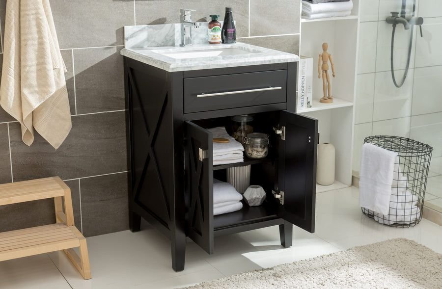 Bathroom idea with the Wimbledon 24" Espresso Bathroom Vanity with Black Wood Marble Countert, Laviva