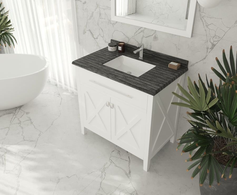 Bathroom idea with the Wimbledon 36" White Bathroom Vanity with Black Wood Marble Countertop, Laviva
