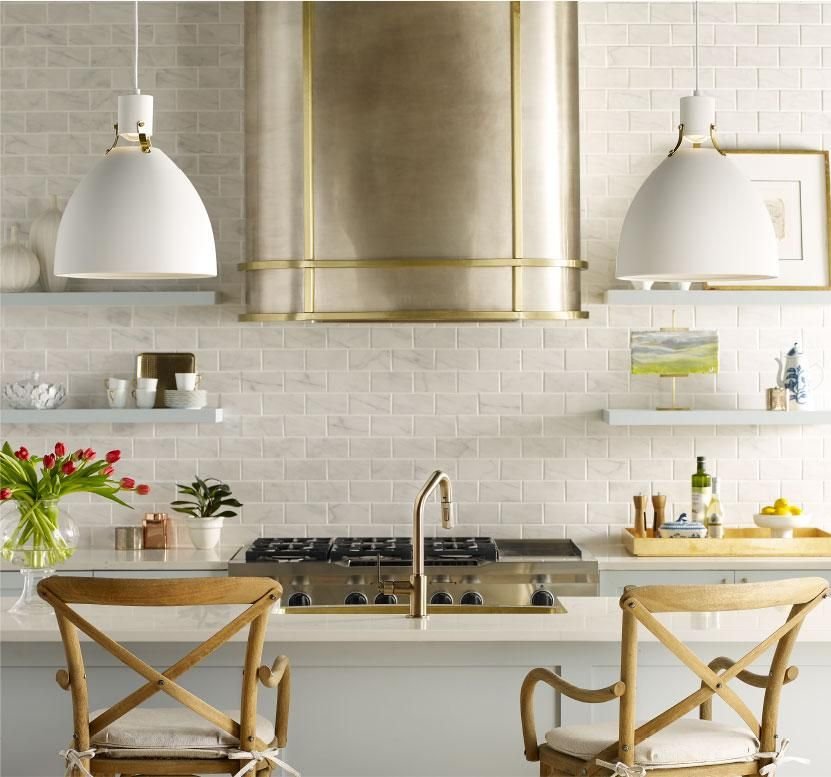 Kitchen idea with the Thompson Traders Quintana Range Hood Quintana KCRH48 Satin Brass and B, Thompson Traders