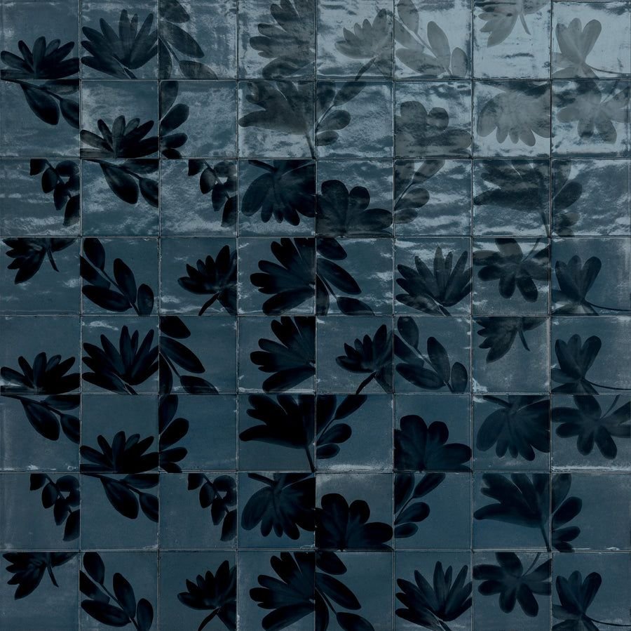 Tile idea with the Marazzi Rice Blu Deco Blossom Square 6x6 Glossy Wall Tile, Marazzi