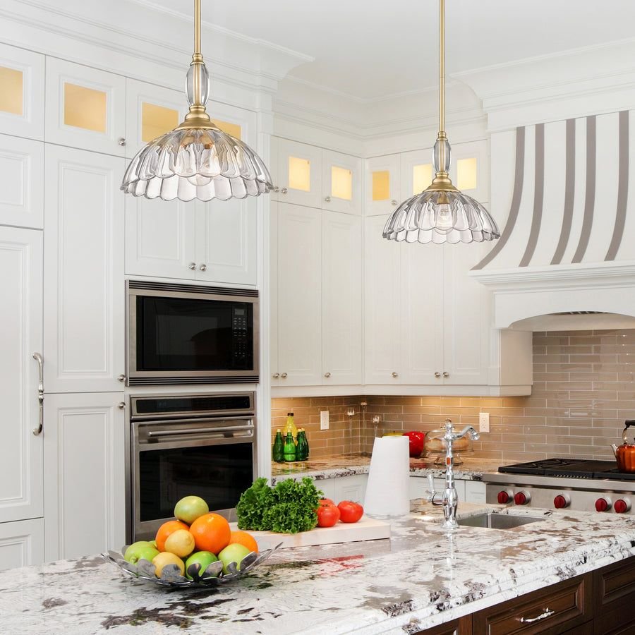 Living room idea with the Audra BCB 1 Light Pendant in Brushed Champagne Bronze with Clear Glass, Golden Lighting